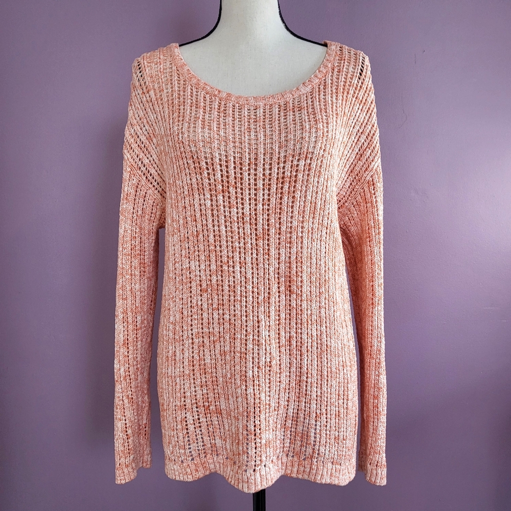 Talbots Coral Pink Marled Open Knit Chunky Scoop Neck Coastal Sweater Tunic